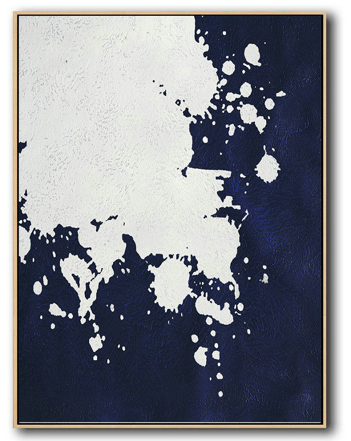 Extra Large Abstract Painting On Canvas,Buy Hand Painted Navy Blue Abstract Painting Online,Contemporary Wall Art #K3Z9